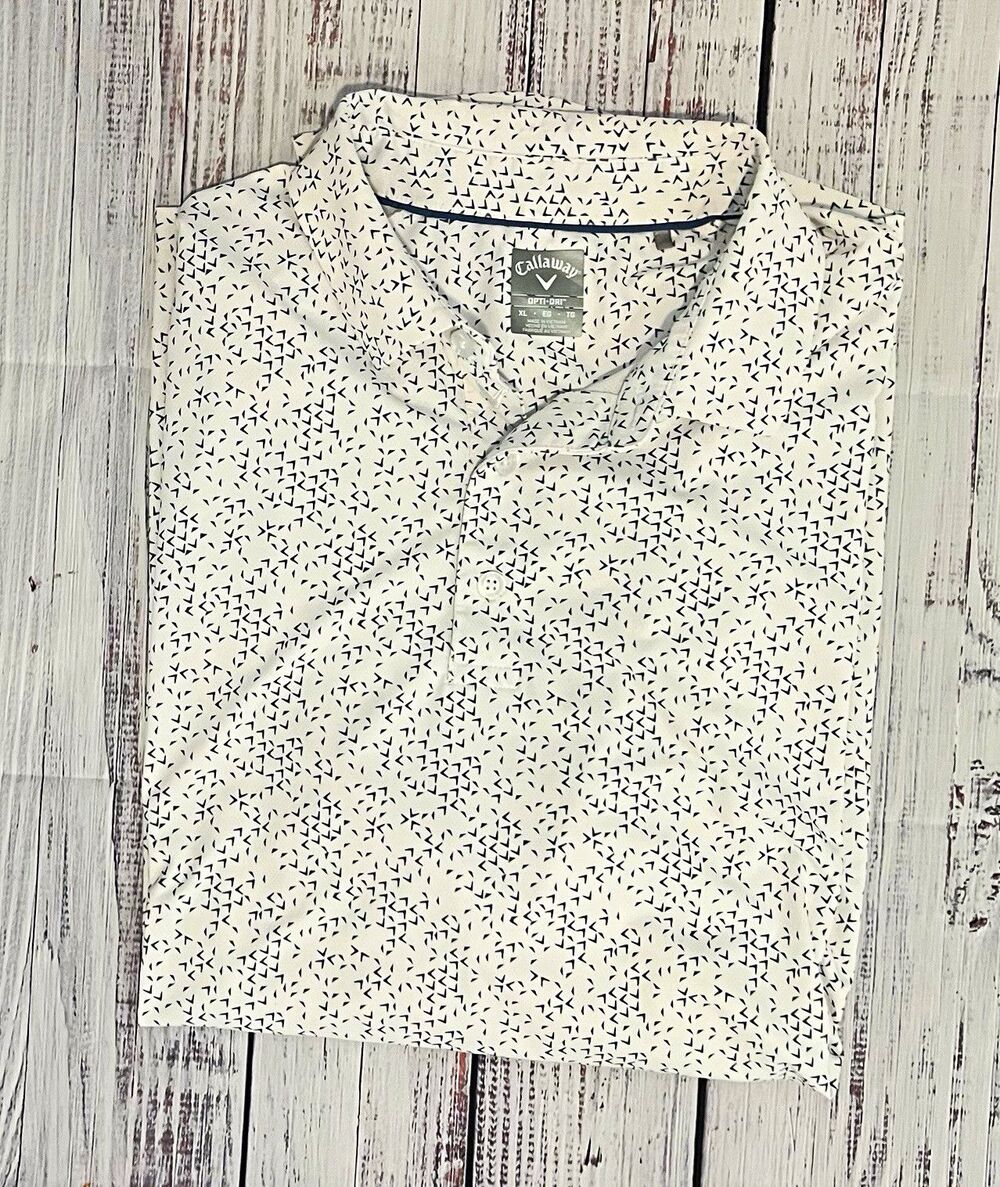 Callaway Opti-Dri Golf Polo Shirt Mens XL White/Blue Geometric Chevron Print